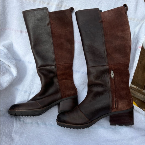 Sorel Cate leather knee-high boot. Block heel, brown, size 8 - Picture 13 of 13